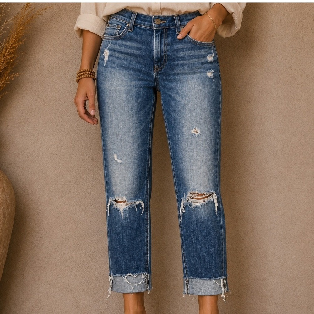 Ragโ & Bone JEAN Canyon Distressed Skinny Jeans Cropped Mid rise Blue Womens 26